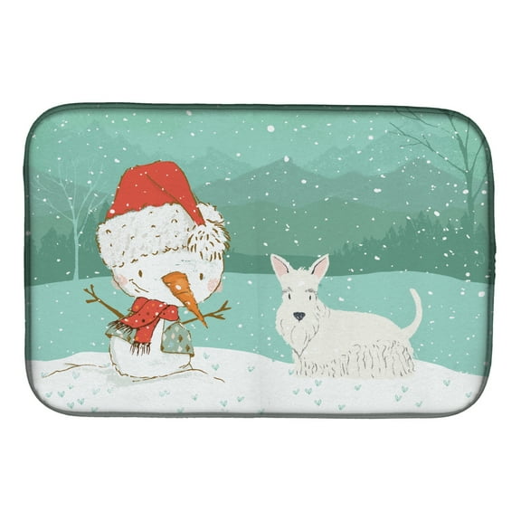 Wheaten Scottish Terrier Snowman Christmas Dish Drying Mat