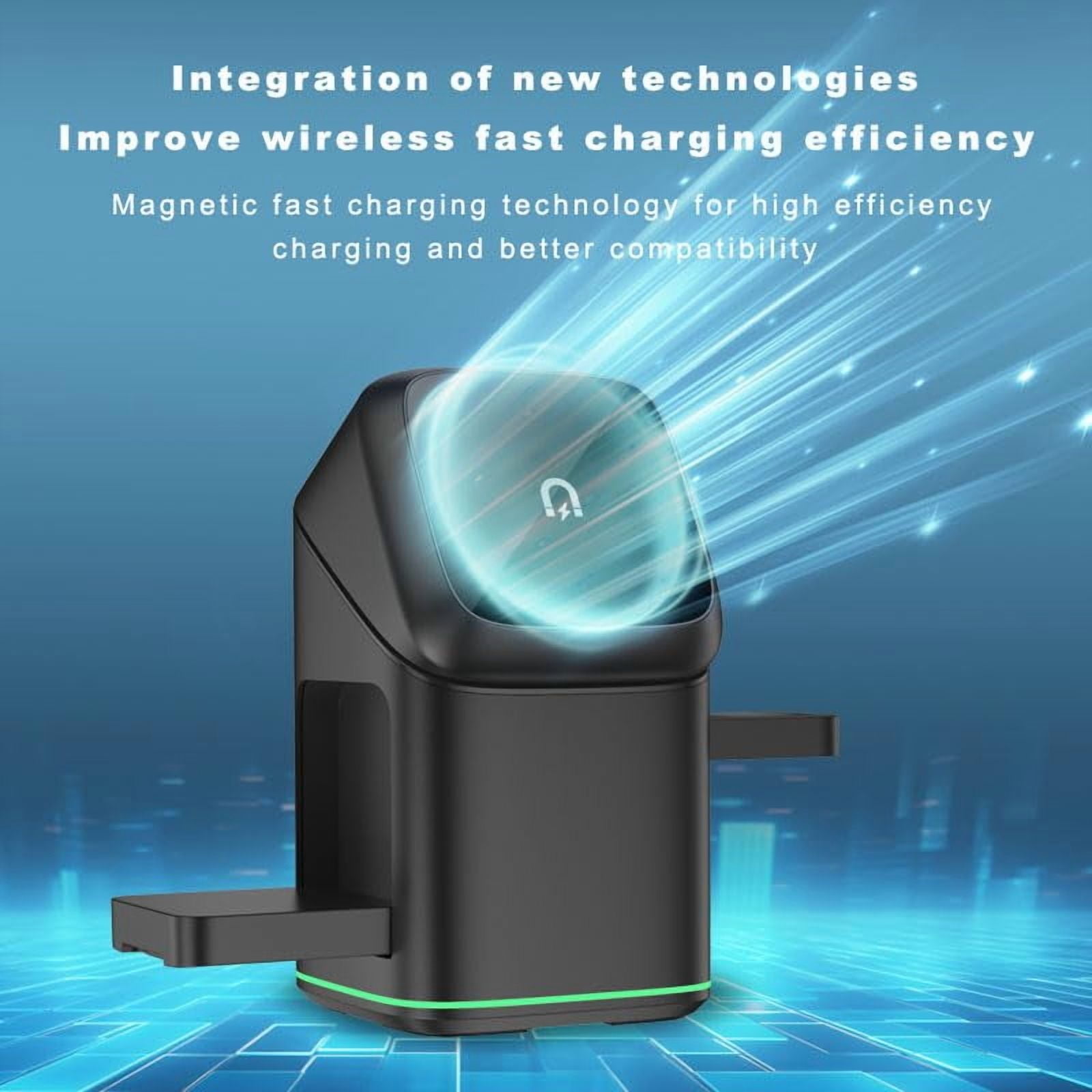 Subsistenceed 3-in-1 Wireless Charging Station  Magnetic Foldable Charger with Auto-Rotation, 15W Fast Charging Dock for Smartwatch, Phone & Earbuds
