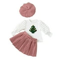 thumbnail image 3 of Adeawade Christmas Outfits Girls Long Sleeve Top Pleated Skirt Hat Coordinated Toddler Kid Clothes Holiday Party Dress Winter Fashion Basic Clothes White 4-5 Years, 3 of 5