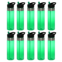 Plastic Water Bottle 24 oz with Inside Straw - BPA Free, Screw-On Cap, Flip Top Nozzle Mechanism - Slim Translucent Body - Eastman Tritan Copolyester - Green - 10 Pack