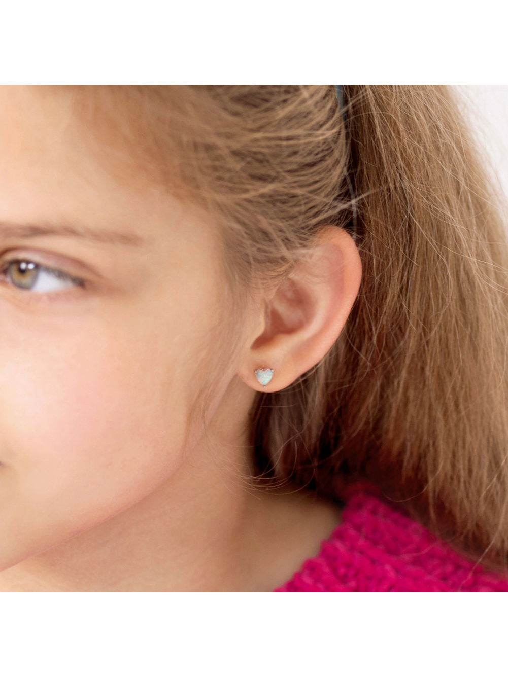 Opal Heart Kids / Children's / Girls Earrings Screw Back - Sterling Silver