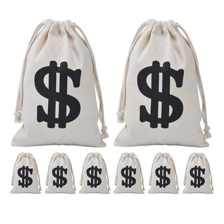 HONMEET Reusable Party Favor Bags 8Pcs Beige Cloth Pirate Party present Bags for All Occasions