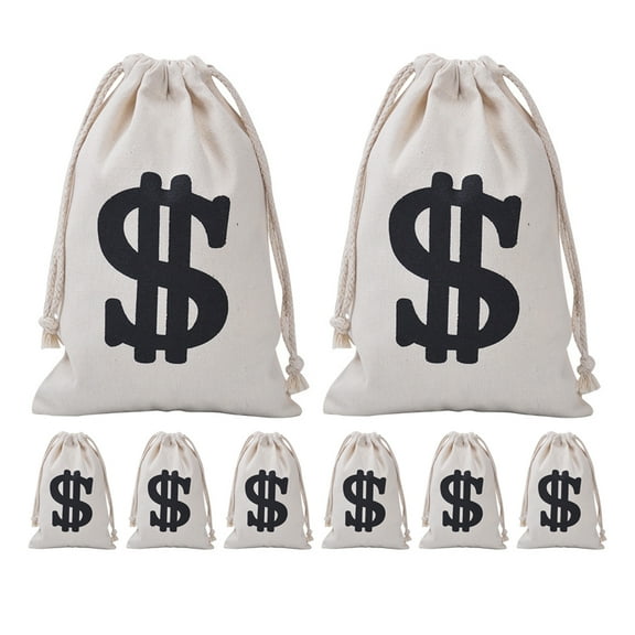 HONMEET Reusable Party Favor Bags 8Pcs Beige Cloth Pirate Party present Bags for All Occasions