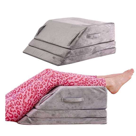 Jakoola Adjustable Leg Elevation Pillow, 2/3/4-Layer Detachable Wedge Pillow for Leg,Post Surgery Recovery, Swelling Relief, Blood Circulation and Pain Relief, Sleeping Daily Rest,Grey Velvet