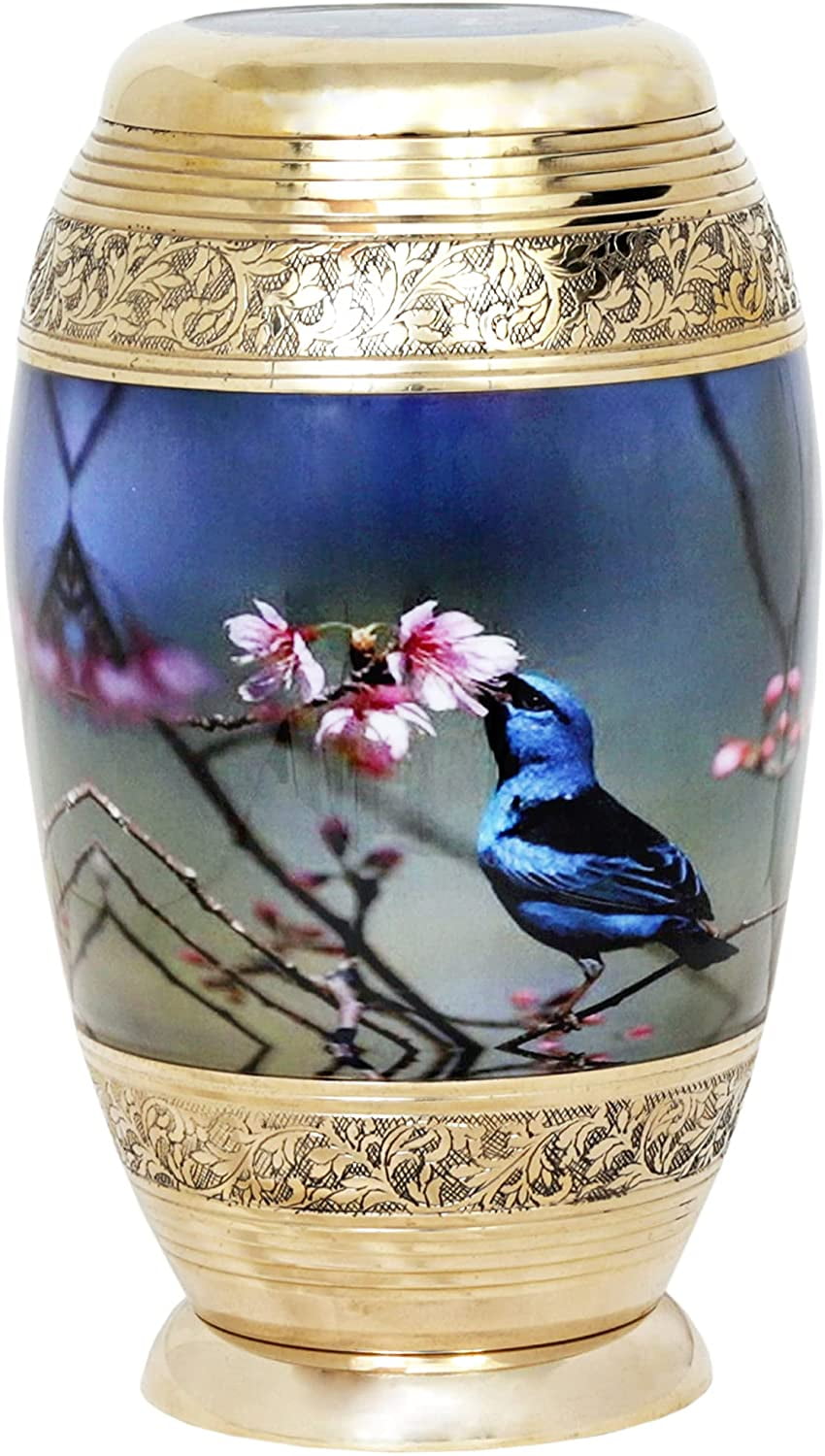 Well Lived™ Brass Blue Glossy Birds Adult Cremation Urn for human ashes 