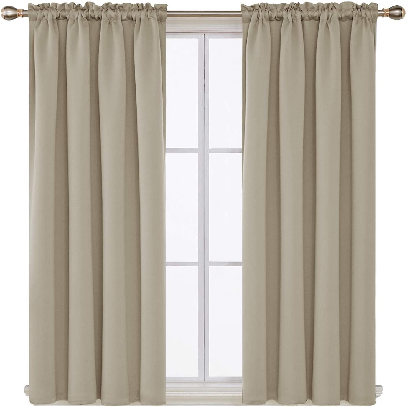 Deconovo Beige Blackout Curtains Rod Pocket Curtain Panels Thermal