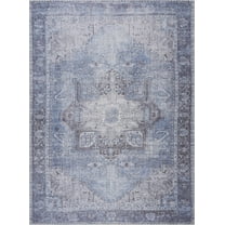 BoutiqueRugs Pays Blue Distressed Area Rug - Machine Washable - Sky Blue, Antrasit, Gray - 5'3" x 7'3"