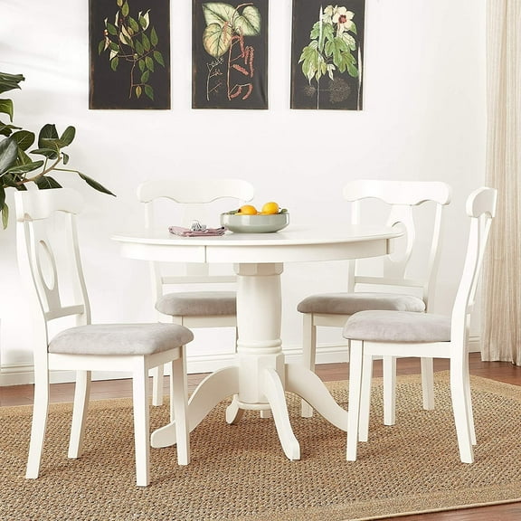 HomeStock 5-Piece Lakefront Luxury Dining Set, White - Stylish Round Pedestal Table with Four Upholstered Chairs, Perfect for Elegant Dining Spaces, 20" W x 20" D x 36.5" H