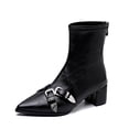 thumbnail image 4 of Heisall Women's Boots Pointed Toe Buckle Short Shaft Chunky Heel Mid Heel Ankle Boots Fashion Casual, 4 of 8