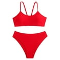 thumbnail image 4 of XMMSWDLA Girls Tankini Swimsuit Women'S High Waisted V-Neck Solid Tight Fitting Gathering Swimsuit Split Set Cute Tankini, 4 of 6