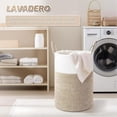 thumbnail image 3 of Cesto para Ropa Sucia: Cesta de Lavandería Grande para Mantas 58L-Cesta de Lavandería de Cuerda Tejida con Asas de algodó Juguetes Ropa Sucia en Sala de Estar Baño Dormitorio(Beige), 3 of 9