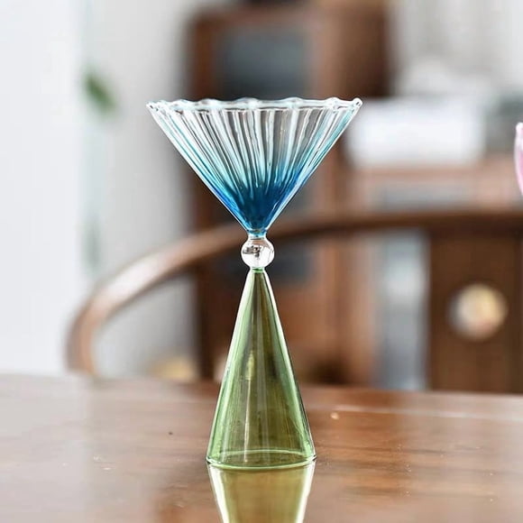 Irregular Hand Blown Wine Glass Gradient Cocktail Glass | Reusable Glassware for Red Wine, Champagne, or Juice | Modern Barware for Home Entertaining or Outdoor Use