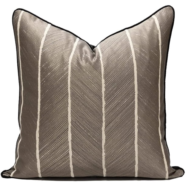 Fundas de almohada decorativas, fundas de almohada cuadradas con textura, fundas de almohada de jacquard a rayas con cremallera invisible y bordes ribeteados para sofá, sala de estar, dormitorio, 18.0 Namotu CZJJ-ZC52-1