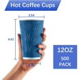 thumbnail image 2 of 500-Count 12 oz Insulated Paper Coffee Cups Bulk, Disposable Corrugated Cups 12oz, Kraft Ripple Wall Design for Hot Beverage or Cold Drink Office Home Party Travel Cafe (Navy), 2 of 6