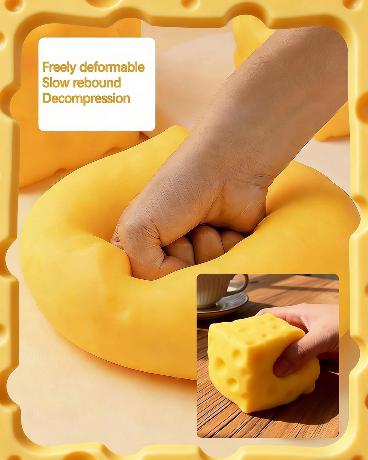 2026 New Giant Squishy Cheese Block, Big Cheese Squishy, Jumbo Squeeze Cheeses, Slow Rebound Cheese Cubes Squishy Toys Stress Balls, Soft Novelty Fidget for Relax, Focus (3.36 in)