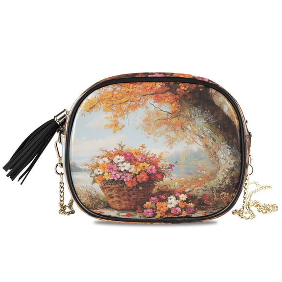Womens Casual Chain Shoulder Bag Simple style Basket Of Flowers in Autumn Crossbody Bag