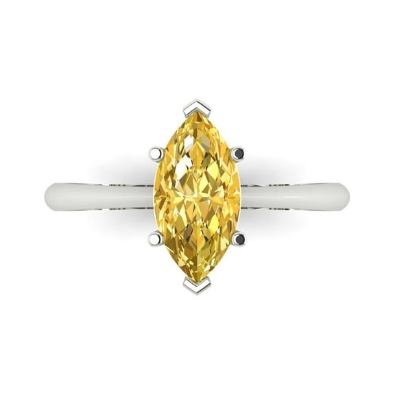Solitaire Engagement Ring for Women - 1.5ct Natural Citrine in 18K White Gold Promise Ring