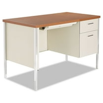 Alera Single Pedestal Steel Desk, 45.25" x 24" x 29.5", Cherry/Putty