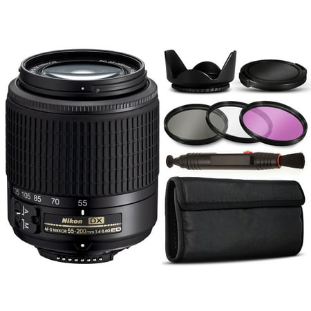 Basic Accessory Package - Nikon AF-S DX Zoom-NIKKOR 55-200mm f/4-5.6G ED Lens 2156 with Basic Accessories Bundle Package includes 3 Piece Filter K