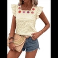 thumbnail image 1 of Blusa de Verano con Bordado Floral y Mangas Acampanadas para Mujer, con Cuello Cuadrado y Textura. Amarillo L, 1 of 7
