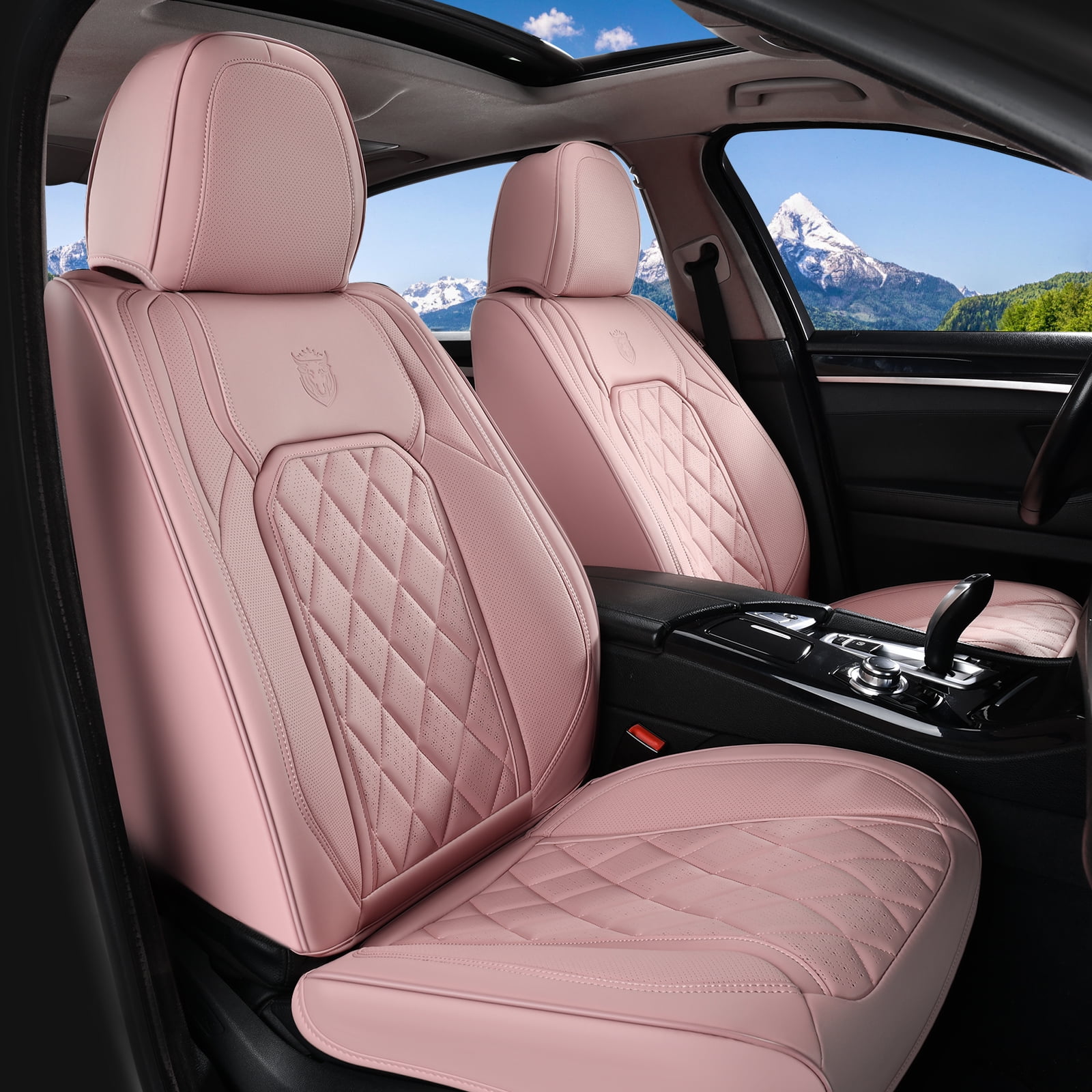 Coverado Pink Car Seat Covers Full Set, Waterproof Faux Leather Seat Protectors, Auto Interior Accessories Universal Fit Most Cars SUVs Pickup Trucks