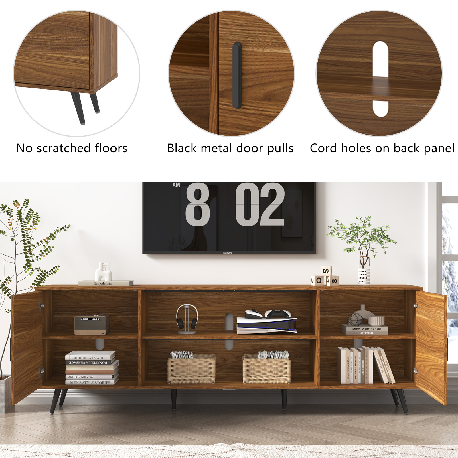 ChVans 80 Inch Mid Century Modern TV Stand for TVs up to 90 inches, Wood TV Stand with Storage, Entertainment Center for Living Room Bedroom, TV Media Console