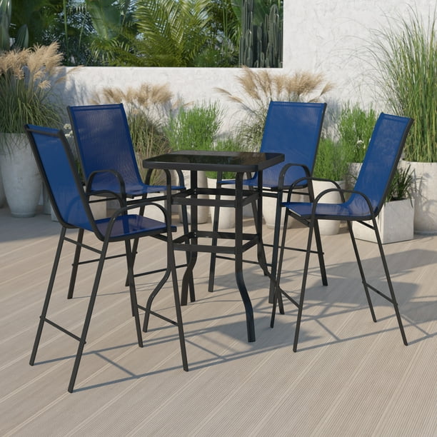 BizChair Outdoor Dining Set 4Person Bistro Set Outdoor Glass Bar