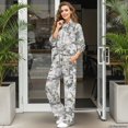 thumbnail image 3 of Glofpot Womens 2 Piece Casual Outfits, Turtleneck Sweatshirt, Lounge Set Drawstring Tracksuit & Wide Leg Sweatpants Matching Sets, Fall Activewear, Fit for Travel, Home, Hangout, Grey Forest Camo, 3 of 8