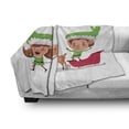 thumbnail image 2 of Elf Soft Flannel Fleece Throw Blanket, Elves and Reindeer on Sleigh Christmas Characters, Cozy Plush for Indoor and Outdoor Use, 60" x 80", White Multicolor, by Ambesonne, 2 of 5