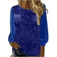 thumbnail image 2 of Sevevn Fashion Woman Long Sleeve Solid Round-neck Sequin Blouse Deep Blue XL Summer Deals, 2 of 7