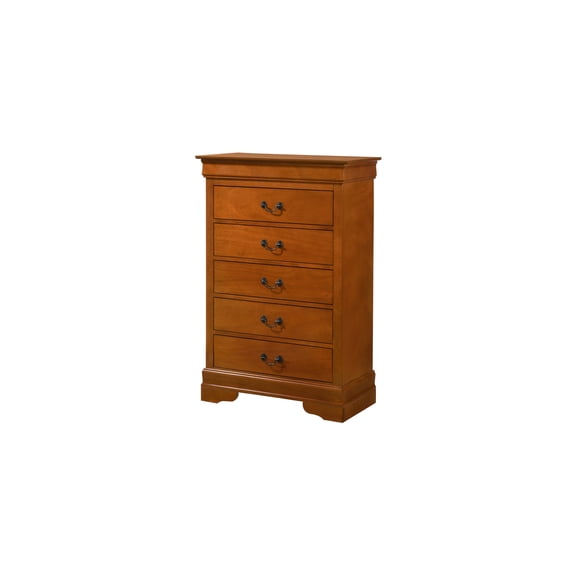 Oak 5-Drawer Chest - 31" x 16" x 48" - Dovetail Drawers & Carved Base