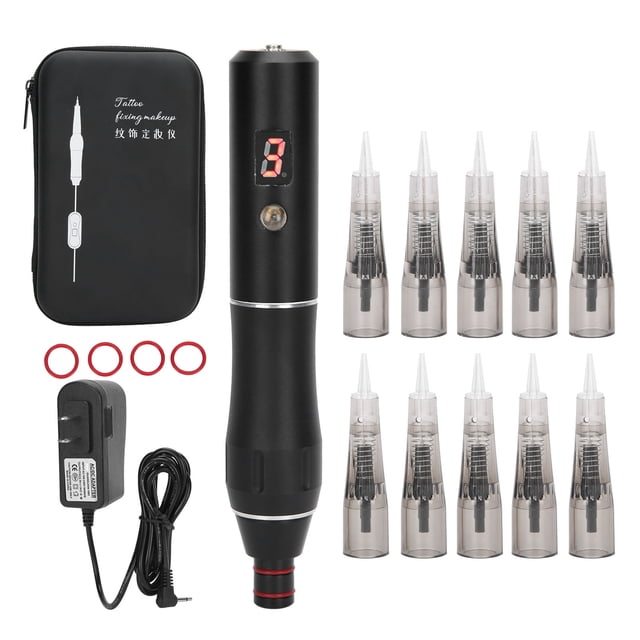 Máquina de Microblading semipermanente recargable, Cartucho de aguja, pluma de tatuaje MTS, enchufe estadounidense de 100-240V (negro)