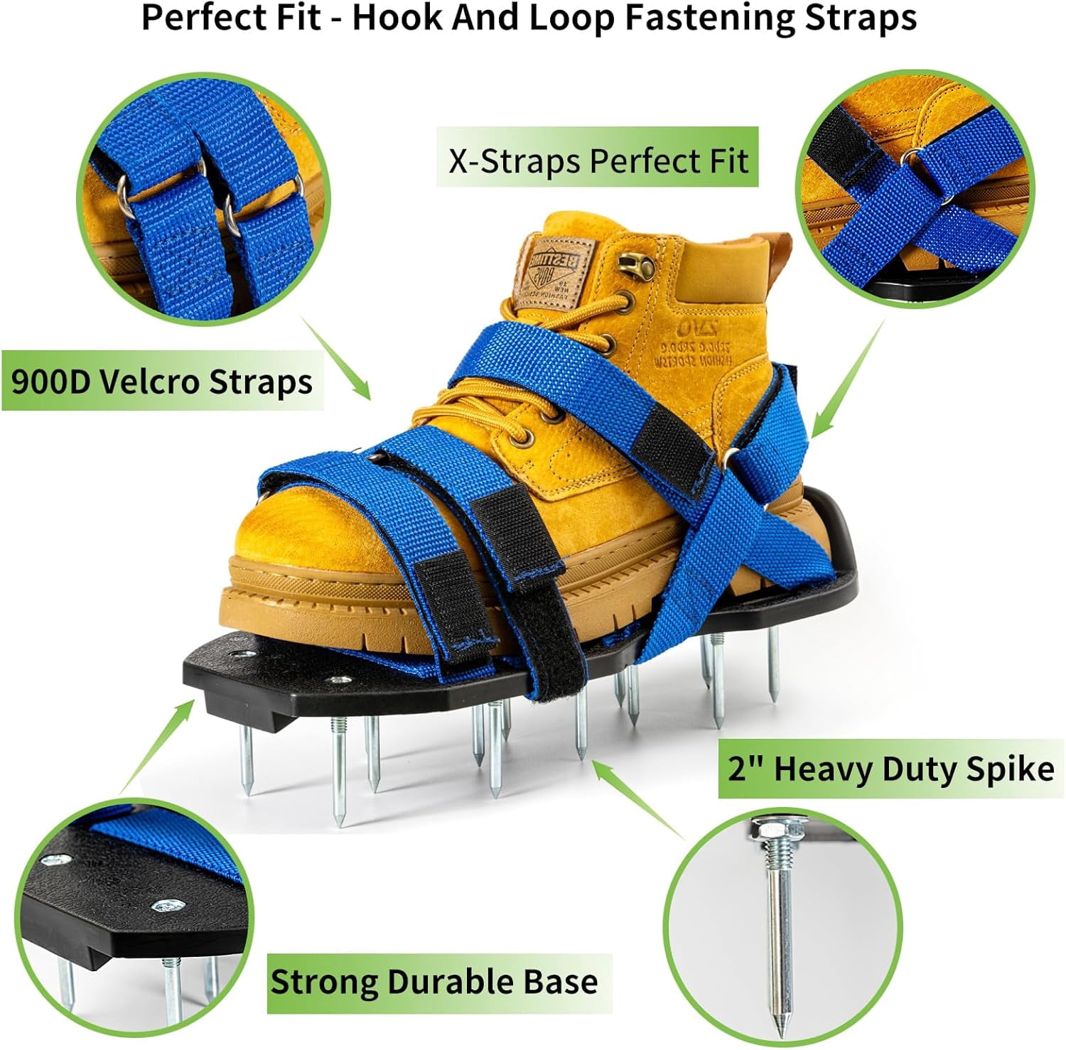 RGHJAR-Lawn Aerator Shoes Free-Installation Grass Aeration Shoes with Stainless Steel Shovel, Heavy Duty Lawn Aerator Spike Shoes Lawn Aeration Tool for Yard & Patio Blue