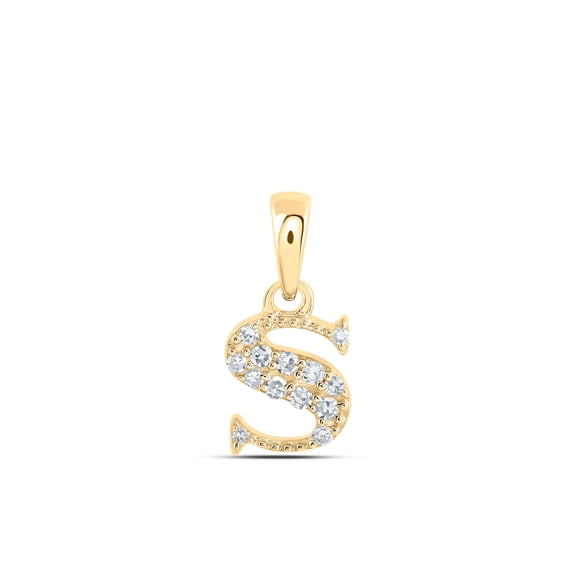 10kt Yellow Gold Womens Round Diamond S Initial Letter Pendant 1/20 Cttw