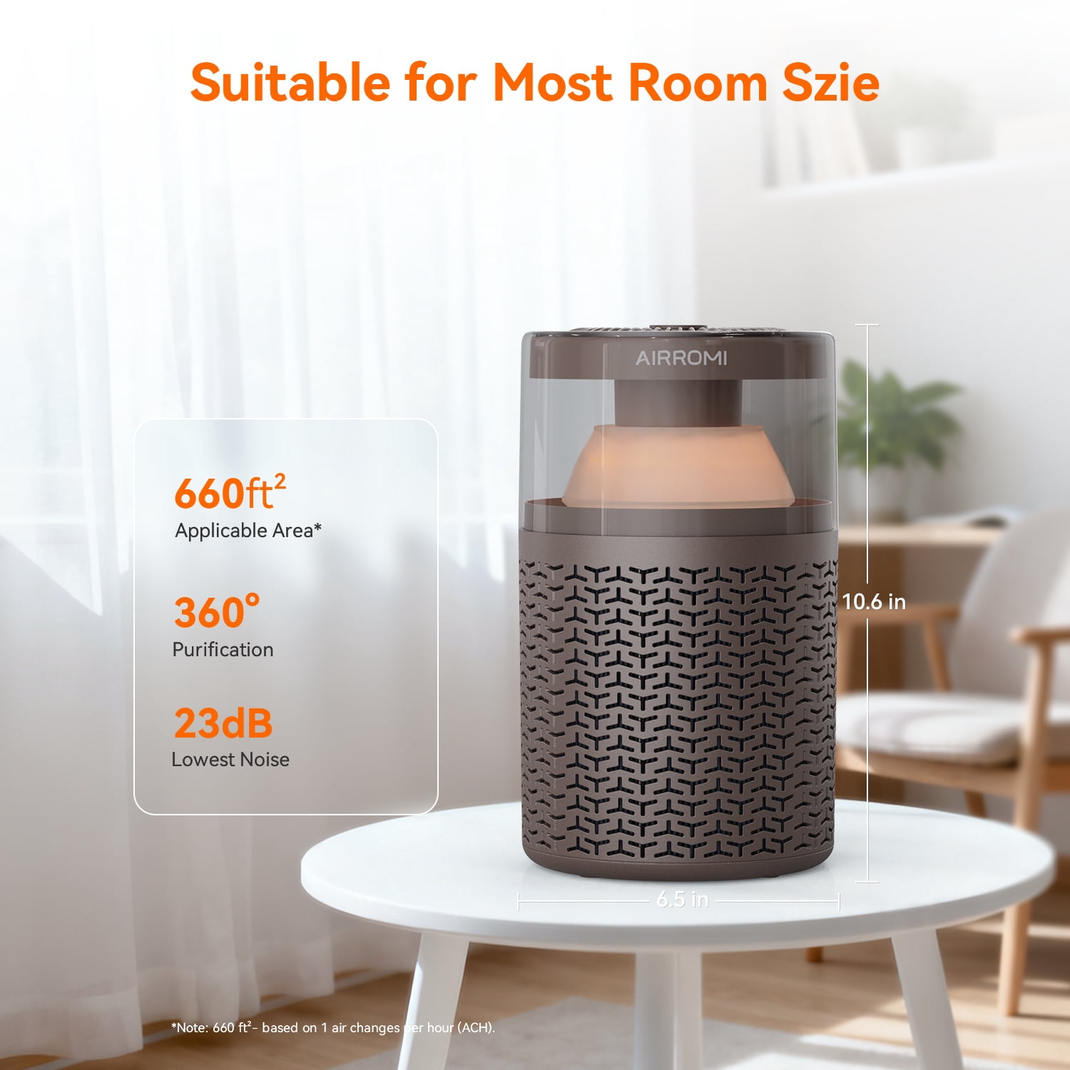 AIRROMI AIRROMI A2002 Air Purifier - For Large Rooms up to 660 sq ft - True HEPA Filter for Efficient Dust & Germ Removal - Built-in Aromatherapy Diffuser & Soft Night Light for Better Sleep Coffee