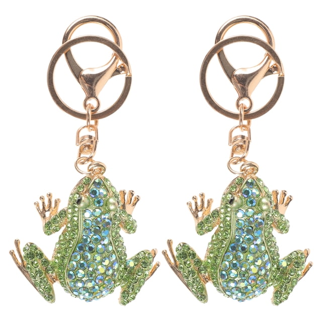 2 llaveros de rana con brillantes diamantes de imitación para mujer, llavero de animal con forma de rana verde, llavero decorativo para mochila y bolso.
