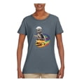 thumbnail image 2 of Funny Graphic Astronaut Cat in Space on Cheeseburger | Womens Cat Lover Graphic T-Shirt, Charcoal, Small, 2 of 3