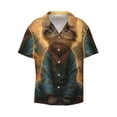thumbnail image 2 of Lsque Sunflower Meditating Cat print Men's Cuban Collar Short Sleeve Shirt Summer Beachwear Casual Button Down Fashionable Vacation Leisure Shirt-3X-Large, 2 of 7