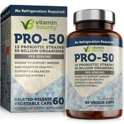 Vitamin Bounty Pro 50 Probiotic with Prebiotics - 13 Strains, 50 Billion CFU, with Delayed Release Embocaps & Fermented Greens
