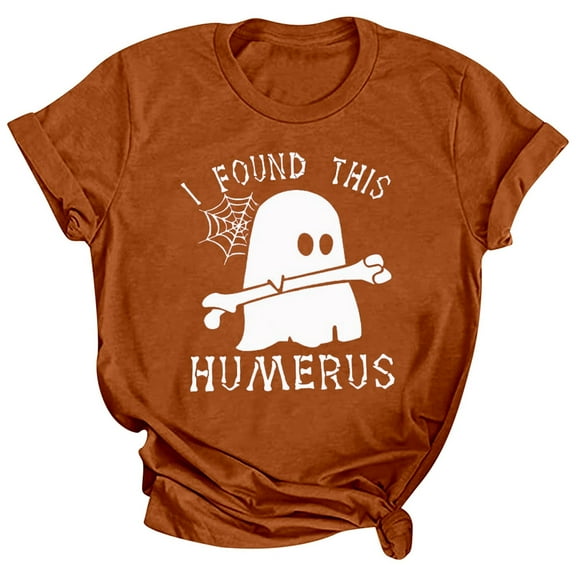 Womens Halloween Halloween T-Shirt Short Sleeve I Found This Humerus Ghost Tops Funny Nurse Spooky Tees