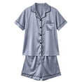 thumbnail image 5 of Blmnix Satin Pajama Sleepwear for Women Plus Size Pajamas Sleepwear Sets Pjs Cropped Collared Gray Short Sleeve Soft Pajama Set for Women,XL, 5 of 5
