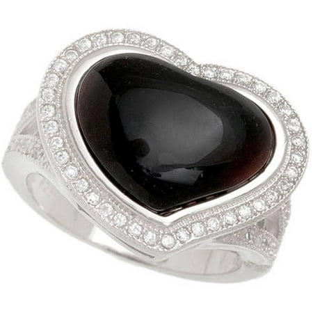 Pori Jewelers Pave Onyx Sterling Silver Heart Ring