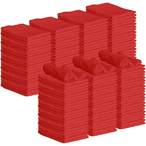 GREEN LIFESTYLE 150 Pack 12x14 Red Shop Towel 100% Cotton, Super Absorbent and Durable for Car, Reusable