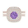 thumbnail image 2 of 1.8 ct Brilliant Round Cut Alexandrite 18K Rose Gold Halo Solitaire with Accents Engagement Bridal Wedding Ring Band Set size 4.75, 2 of 7