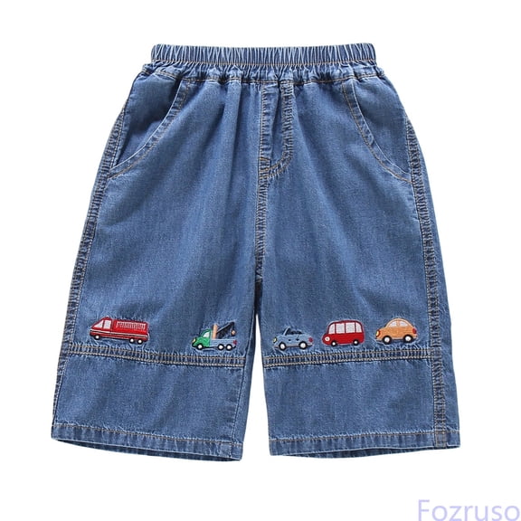 Fozruso Boys Shorts Summer Lightweight Loose Fit Casual Knee Length Soft Breathable Activewear For Toddler Kids Denim Shorts for Boys(Blue)