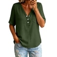 thumbnail image 4 of Only Moment Women's Short Sleeve Shirts V Neck Casual Short Sleeve Shirts Business Dressy Work Blouses Womens Shirts Casual Blackish Green,3XL, 4 of 6