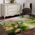 thumbnail image 4 of Spring Pink Green 3'x5' Washable Rug, Pastoral Oil Painting Country Flowers Non-Slip Area Rugs for Entryway Kitchen Classroom, StainResistant Dorm Throw Carpet, Low Pile Soft Indoor Floor Mat, 4 of 9