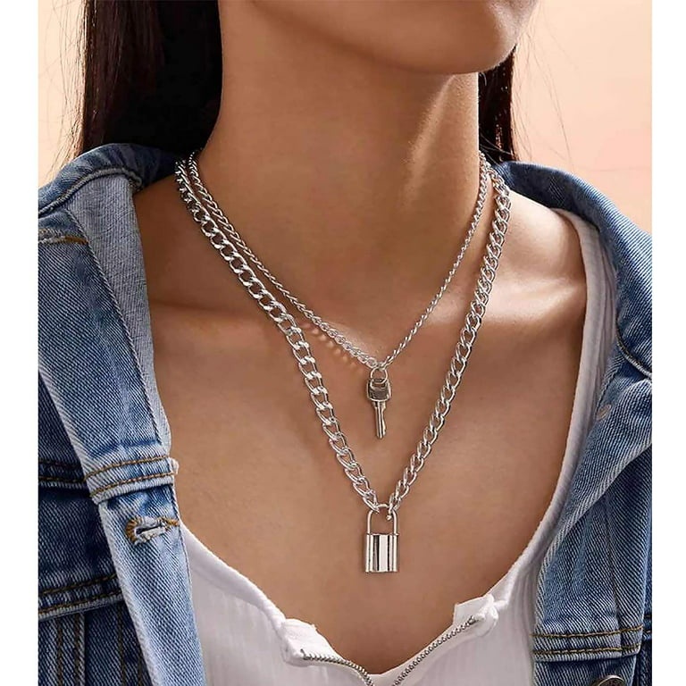 iF YOU Silver Chain Necklace Set for Men, Cool Goth Punk Layered Necklaces  for Women Teen Girls, Y2K Choker Necklace Emo Jewelry