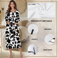 thumbnail image 6 of Xoenoiee Black Cow Print Nightgowns for Women Long Sleeve Nightshirt Zipper Front Robe Sleepwear Round Neck Nightdress Loungewear, Size 3XL, 6 of 7