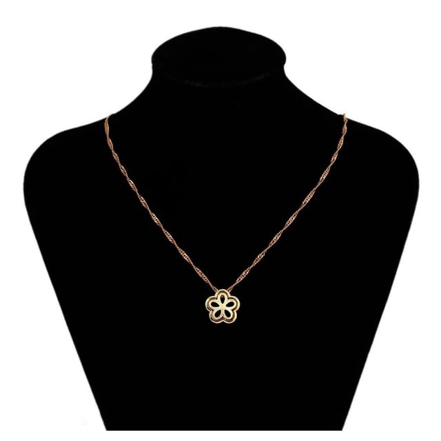 Fino Collar Dije Flor Oro 14k Laminado Dama Estuche Regalo dorado Unitalla